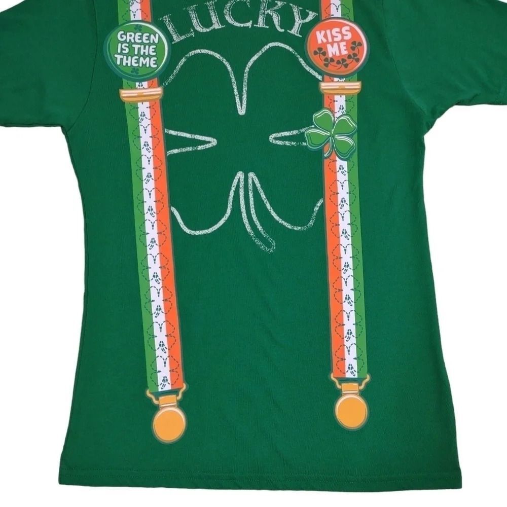 Lucky Green Tshirt Suspenders Flair Clover Size Small - Picture 5 of 12
